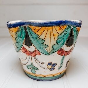 Vintage Italian Hand Painted Planter Cache Pot | Made in Italy